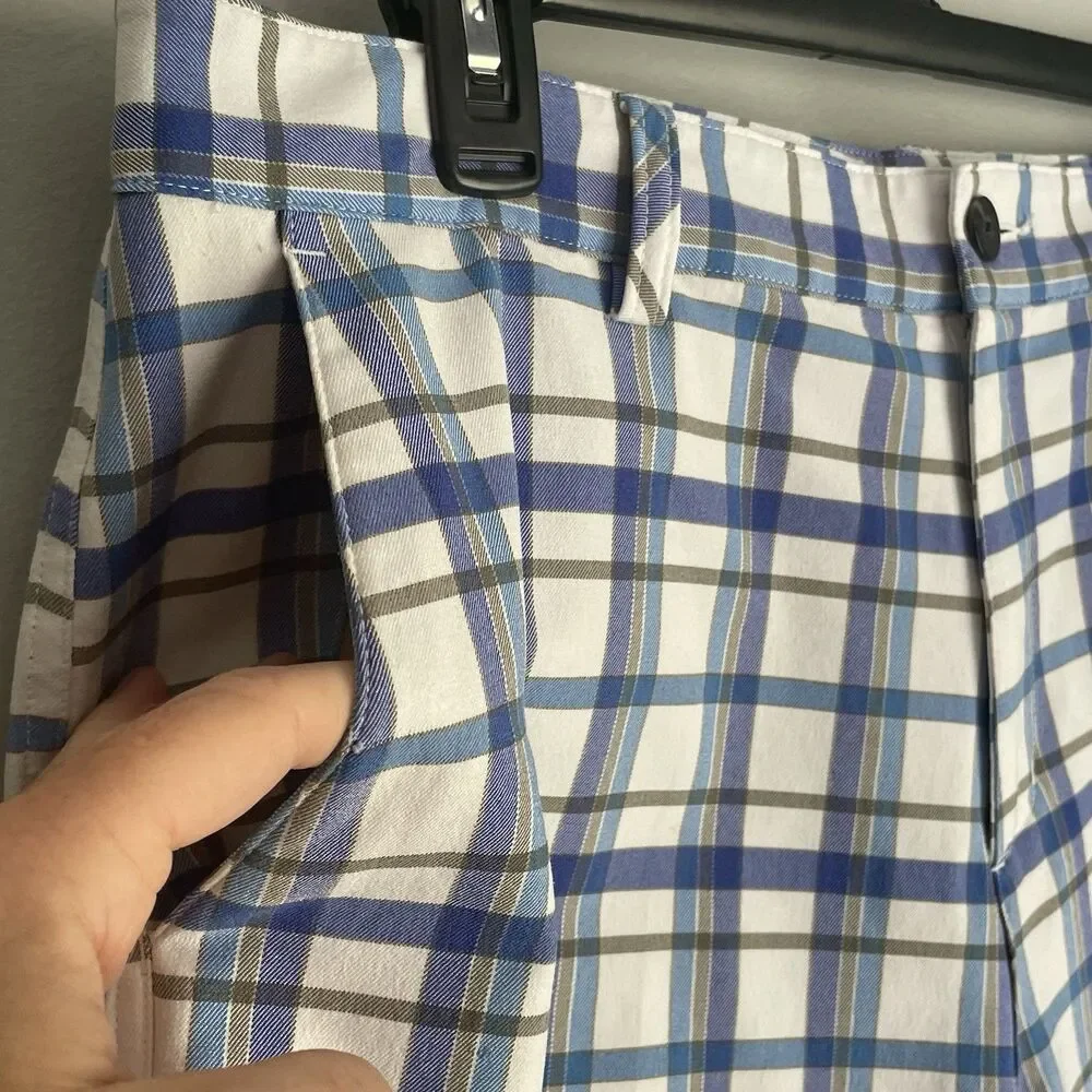 Adidas Shorts Men's Size 33 Blue Tan Plaid Golf Chino Polyester 10.5